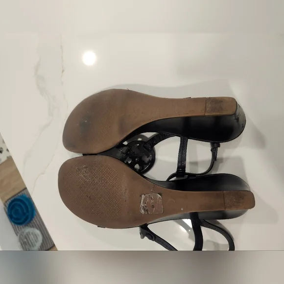 Tory Burch Miller Black Leather Wedge Sandals - Picture 11 of 14
